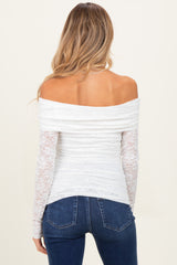 White Lace Off Shoulder Long Sleeve Maternity Top