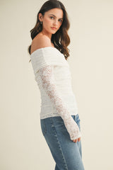 White Lace Off Shoulder Long Sleeve Top