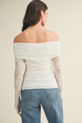 White Lace Off Shoulder Long Sleeve Top