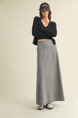 Heather Grey Ribbed Maxi Skirt