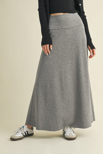 Heather Grey Ribbed Maxi Skirt