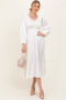 Cream Satin Smocked Pleated Midi Dress