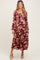 Burgundy Floral Smocked Long Sleeve Maternity Midi Dress