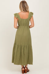 Light Olive Cotton Gauze Button Down Midi Dress