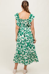 Green Floral V-Neck Flutter Sleeve Maternity Midi Dress