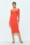 Orange Cutout Cross-Strap Knit Midi Dress