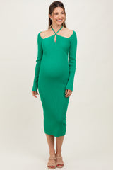 Green Cutout Cross-Strap Knit Maternity Midi Dress