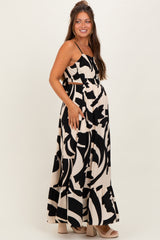 Black Printed Sleeveless Cutout Tie Back Maternity Maxi Dress
