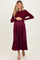 Burgundy Collared Knit Contrast Pleated Skirt Maternity Midi Dress
