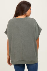 Olive Solid Ribbed Short Sleeve Oversized Maternity Tunic Top
