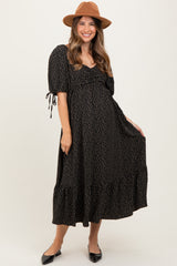 Black Floral Tie Sleeve Maternity Midi Dress