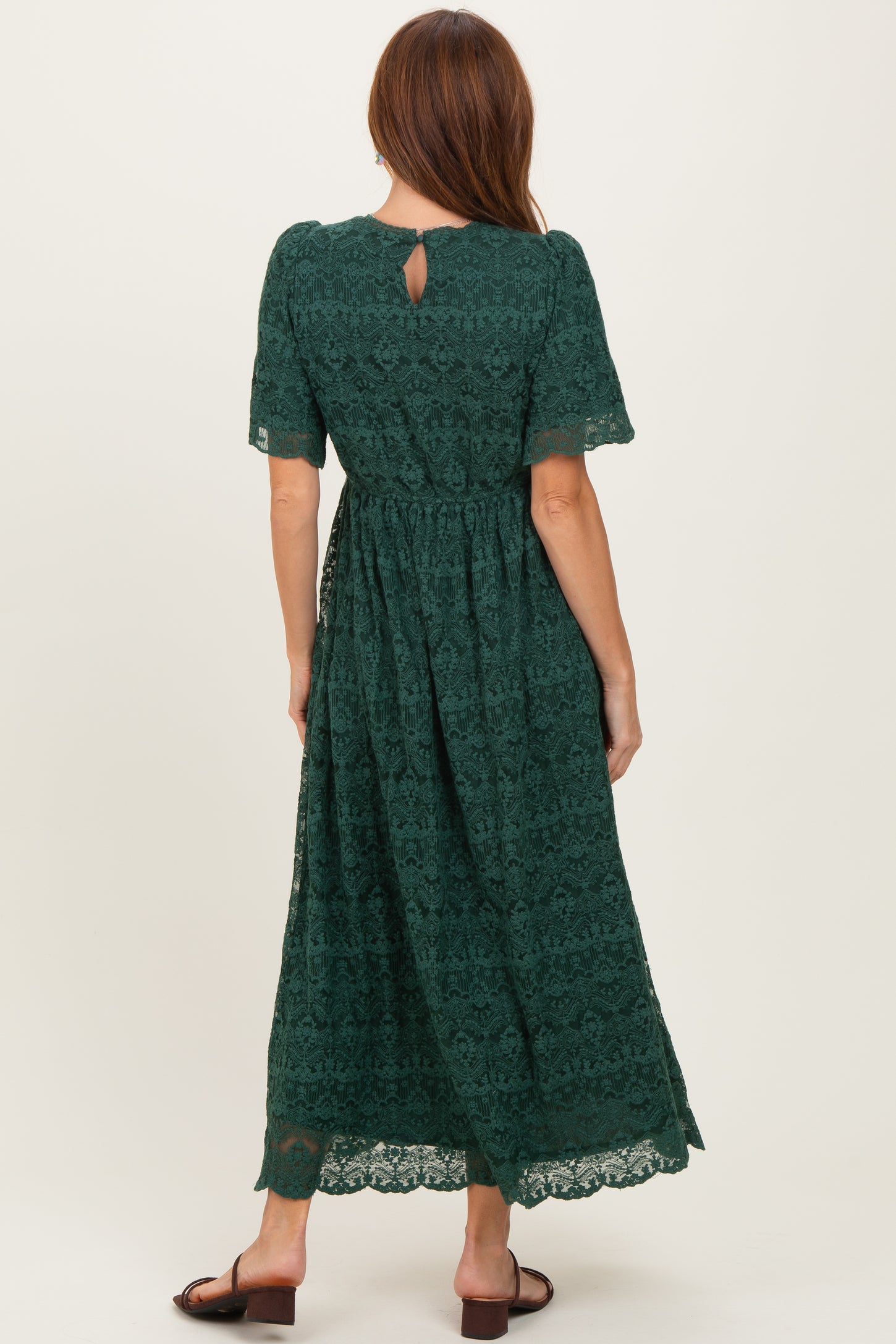 Forest Green Floral Lace Midi Dress