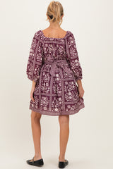 Plum Floral Square Neck Bubble Sleeve Maternity Dress