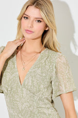 Light Olive Floral Chiffon V-Neck Maxi Dress