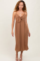 Camel Front Tie Sleeveless Midi Dress