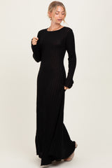 Black Ribbed Long Sleeve Maxi Dress