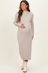 Heather Grey Button Sleeve Sweater Maternity Midi Dress