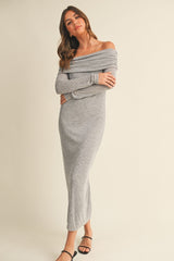 Heather Grey Off Shoulder Long Sleeve Maxi Dress