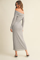 Heather Grey Off Shoulder Long Sleeve Maxi Dress