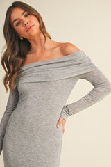 Heather Grey Off Shoulder Long Sleeve Maxi Dress