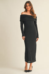 Black Off Shoulder Long Sleeve Maxi Dress