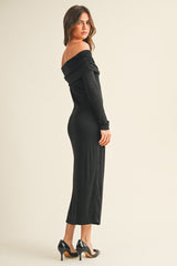 Black Off Shoulder Long Sleeve Maxi Dress