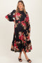 Black Floral Long Sleeve Maternity Midi Dress