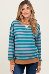 Teal Contrast Stripe Oversized Maternity Sweatshirt