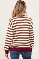 Brown Contrast Stripe Oversized Maternity Sweatshirt