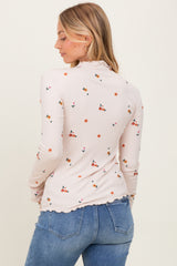 Ecru Knit Embroidered Floral Ruffle Hem Top