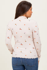 Ecru Knit Embroidered Floral Ruffle Hem Maternity Top