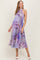 Lavender Floral Pleated Halter Maternity Midi Dress