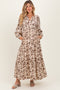 Cream Floral Smocked Waist Long Sleeve Maternity Midi Dress