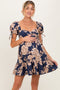 Navy Floral Sweetheart Neckline Maternity Mini Dress