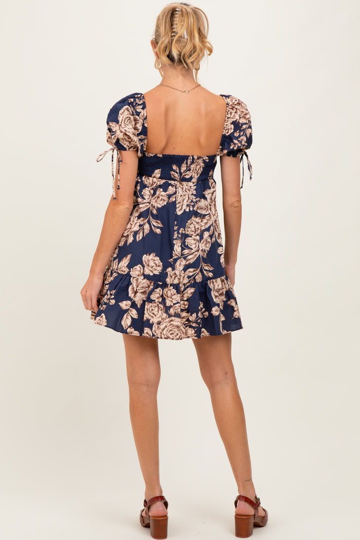 Navy Floral Sweetheart Neckline Maternity Mini Dress