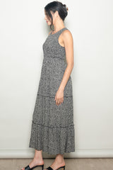 Grey Animal Print Sleeveless Smocked Tiered Maxi Dress