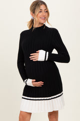 Black Ribbed Contrast Hem Maternity Sweater Dress
