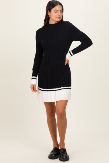Black Ribbed Contrast Hem Sweater Dress