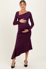 Plum Asymmetric Hem Maternity Midi Dress