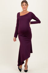 Plum Asymmetric Hem Maternity Midi Dress