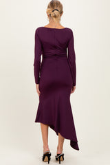 Plum Asymmetric Hem Maternity Midi Dress
