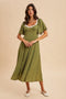 Olive Polka Dot Lace Trim Maxi Dress