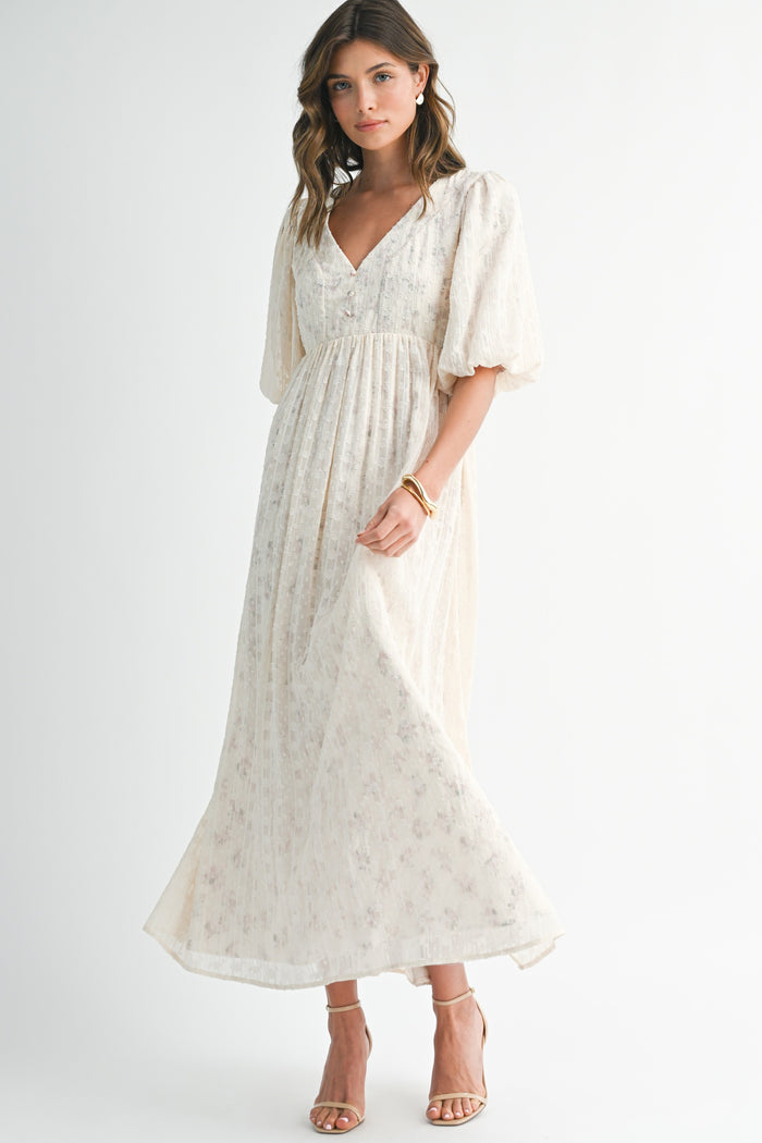 Cream Floral Textured Chiffon Overlay Maternity Maxi Dress