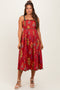 Rust Floral Scallop Edge Shoulder Tie Maternity Midi Dress
