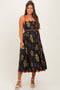 Black Floral Scallop Edge Shoulder Tie Maternity Midi Dress
