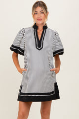 Black Striped Contrast Border Maternity Mini Dress