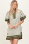 Olive Striped Contrast Border Mini Dress