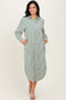 Forest Green Textured Stripe Button Down Shirt Dress