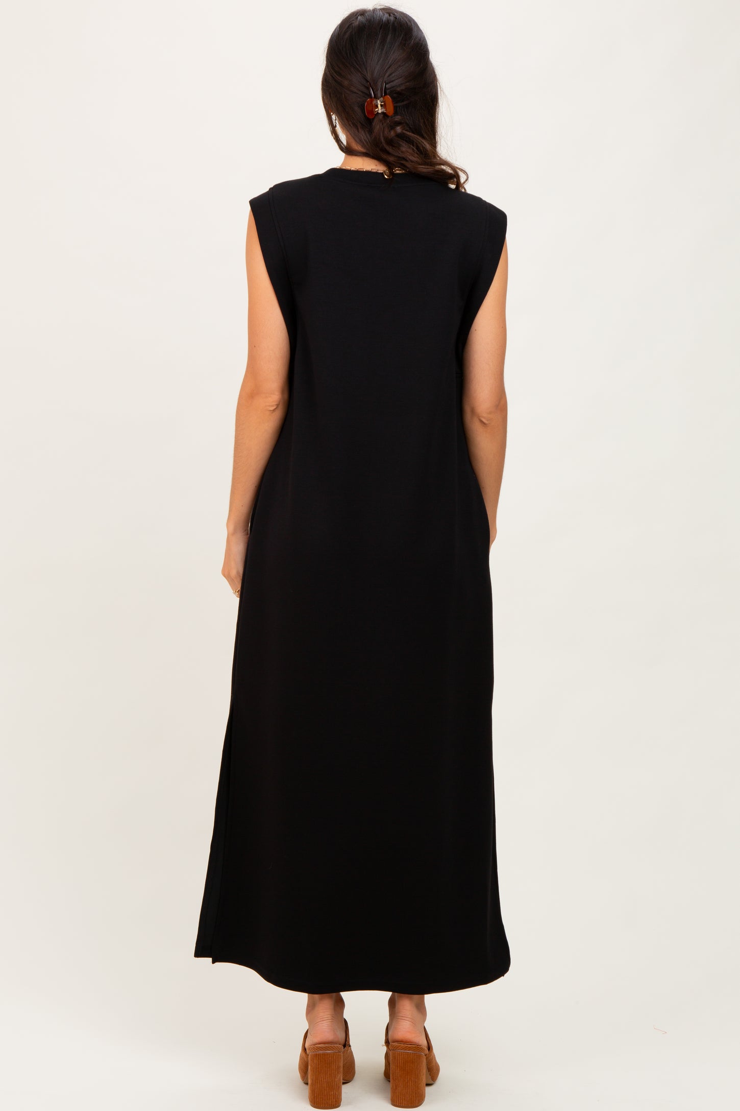 Black Sleeveless Side Slit Midi Dress