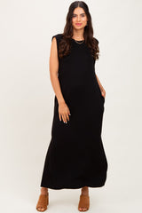 Black Sleeveless Side Slit Midi Dress